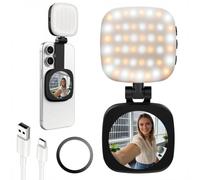 tenwin 48 LED Magnetic Selfie Light with Mirror, 3000-8000K Adjustable Colour Temperature, 5 Lighting Modes & 6 Brightness Levels, 360° Ring Light for TikTok/Zoom Calls/Vlog/Video Conference, Black