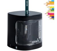 tenwin Electric Pencil Sharpener, Battery Operated Automatic Sharpener for 6-8mm No.2/Colored Pencils, Durable Blade to Fast Sharpen, Suitable for School/Classroom/Office/Home (Black)