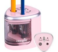 tenwin Electric Pencil Sharpener, Double Hole Battery Operated Sharpener for 6-12mm No.2/ Colored Pencils, Durable Blade to Fast Sharpen, Suitable for School/Classroom/Office/Home, Pink