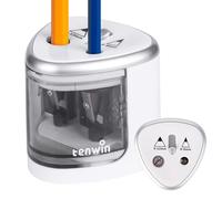 tenwin Electric Pencil Sharpener, Double Hole Battery Operated Sharpener for 6-12mm No.2/ Colored Pencils, Durable Blade to Fast Sharpen, Suitable for School/Classroom/Office/Home, Silver