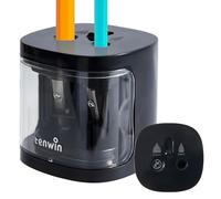 tenwin Electric Pencil Sharpener, Double Hole Battery Operated Sharpener for 6-12mm No.2/Colored Pencils, Durable Blade to Fast Sharpen, Suitable for School/Classroom/Office/Home (Black)