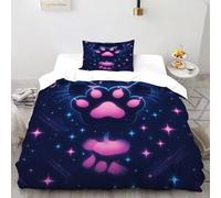 TENXTIM Black Cat Paw Print Bedding Set 3D Digital Printing Magic Pet Animal Sky Duvet Cover 2 Pieces Set Chic Breathable Quilt Cover Universal for All Seasons with Pillow Single（135x200cm）