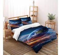 TENXTIM Earth Space Bedding Set 3D Digital Printing Space SpaceObjects Duvet Cover Set 3 Pieces Microfiber Comforter Cover for Boys & Girls with Pillowcase Double（200x200cm）