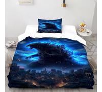 TENXTIM Godzilla Starry Sky Bedding Set 3D Digital Printing Animal Themes Wildlife Duvet Cover Set 2 Pieces Chic Breathable for Boys & Girls Bed Set Pillowcase Single（135x200cm）