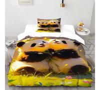 TENXTIM Pandas Flower Bedding Set 2 Pieces 3D Digital Printing Animal Themes Wildlife Duvet Cover Set Chic Breathable Quilt Cover Girl Woman with Pillowcase Single(135x200cm)