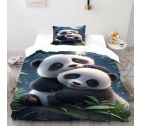 TENXTIM Pandas Moon Bedding Set Theme Bedspread Animal Themes Wildlife Duvet Cover Set Microfiber Comforter Cover Universal for All Seasons with Pillow Single(135x200cm)