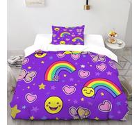 TENXTIM Rainbow Smiley Bedding Set Theme Bedspread Cute Sky Insects Duvet Cover Set Microfiber Comforter Cover Universal for All Seasons with Pillow Single（135x200cm）