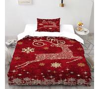 TENXTIM Reindeer Snowflake Bedding Set 3D Digital Printing Christmas Themes Duvet Cover Set Microfiber Comforter Cover Universal for All Seasons Pillowcase Single（135x200cm）