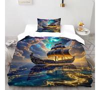 TENXTIM Ship Clouds Bedding Set 3D Design Dreamy Vessel Ocean Duvet Cover Set Chic Breathable Quilt Cover 2 Pieces Universal for All Seasons Pillowcase Single（135x200cm）