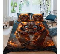 TENXTIM Tiger Fire Bedding Set 3D Digital Printing Blaze Forest Animal Duvet Cover 3 Pieces Set Chic Breathable Quilt Cover Universal for All Seasons with Pillow King（220x240cm）
