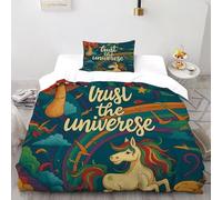 TENXTIM Unicorn Universe Bedding Set 3D Digital Printing Fantasy Mythic Sky Duvet Cover Set Pillowcase Microfiber Quilt Cover Suitable for Family,couple,children Single（135x200cm）