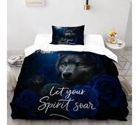 TENXTIM Wolf Rose Bedding Set Theme Bedspread Mystic Forest Animals Duvet Cover Set Chic Breathable Quilt Cover Universal for All Seasons with Pillow Single（135x200cm）