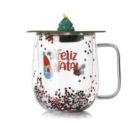 TENYELE Thermal Insulated Glass Coffee Mug Thermal Insulated Glass Mug Drinking Cup with Christmas Decors for Home & Office Holiday Drinkware
