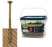 TENZ from PERRY Multi Purpose Wood Screws 4.0mm x 70mm Tub of 500 Countersunk Pozi Drive Woodscrews Yellow Passivated with Stairs Thread Technology