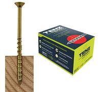 TENZ from PERRY Multi Purpose Wood Screws 6.0mm x 100mm Box of 100 Countersunk Pozi Drive Woodscrews Yellow Passivated with Stairs Thread Technology