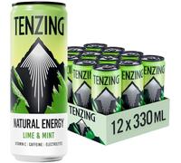 TENZING Natural Energy Drink, Plant Based, Vegan, & Gluten Free Drink, Lime & Mint, 330ml (Pack of 12) - Packaging may vary
