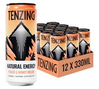 TENZING Natural Energy Drink, Plant Based, Vegan, & Gluten Free Drink, Peach & Honey Melon, 330ml (Pack of 12) - Packaging may vary