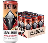 TENZING Natural Energy Drink, Plant Based, Vegan, & Gluten Free Drink, Pineapple & Passionfruit, 250ml (Pack of 12) - Packaging may vary