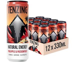 TENZING Natural Energy Drink, Plant Based, Vegan, & Gluten Free Drink, Pineapple & Passionfruit, 330ml (Pack of 12) - Packaging may vary