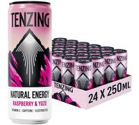 TENZING Natural Energy Drink, Plant Based, Vegan, & Gluten Free Drink, Raspberry & Yuzu, 250ml (Pack of 24)