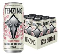 TENZING NATURAL ENERGY Drink White Peach + Focus, 160MG Caffeine, Vitamin C, Magnesium, Plant Based, Triple Tea Blend of Green, Matcha and White Tea, 500ml (Pack of 12)