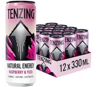 TENZING Natural Energy Drink, Plant Based, Vegan, & Gluten Free Drink, Raspberry & Yuzu, 330ml (Pack of 12) - Packaging may vary