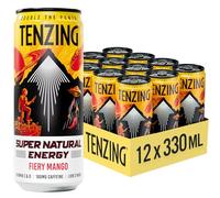 TENZING Super Natural Energy Drink, Fiery Mango, 160MG Caffeine, Vitamin D, Magnesium, Mushrooms, Plant Based, Vegan, & Gluten Free, 330ml (Pack of 12)
