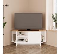 Teo Corner Tv Stand - Space-Saving Tv Unit For 43-48 Inch Tvs, Compact Media Console With Open Shelves & Cabinet (Oak & White)