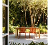 Téo - Solid teak garden set in solid teak and orange metal, 4 chairs Orange