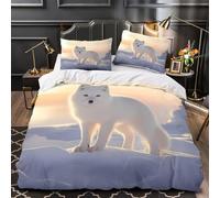 TEODLECDS Arctic fox 3D Pattern Quilt Cover 3-Piece Microfiber Lightweight Breathable Wild animal photography Comforter Cover 2 Pillowcases Hidden Zipper Bed Set Girls Bedroom Double（200x200cm）