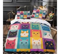 TEODLECDS Cat faces 3D Pattern Duvet Cover Set 3pcs Microfibre Lightweight Concealed Colorful pop Duvet Insert Cover 2 Pillowcases Skin-Friendly Home Decor Kids & Girls Single (135x200cm)