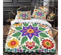 TEODLECDS FloralPattern 3D Digital Print Comforter Cover 3pcs Microfibre Fade-Resistant Soft VintageUkrainianStyle Quilt Cover 2 Pillow Shams Zipper Closure Bed Linen Family & Guests King（220x240cm）