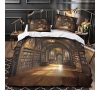 TEODLECDS medieval library 3D Printed Quilt Cover 3pc Premium Microfibre Stain-Resistant Easy gothic architecture Duvet Cover 2 Pillowcases Zip Closure Bed Ensemble Couple Bedroom Single (135x200cm)