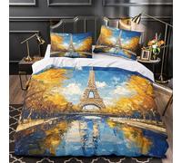 TEODLECDS Paris Landmark 3D Digital Print Duvet Cover Set 3pcs Ultra-Soft Microfibre Skin-Friendly Quilt Cover 2 Pillow Shams Zippered Closure Machine Washable Kids Teens Room Super king（260x220cm）