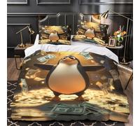 TEODLECDS Penguin joy 3D Pattern Duvet Insert Cover 3-Piece Microfiber Lightweight Breathable Cartoon animated Comforter Cover 2 Pillowcases Hidden Zipper Bed Set Girls Bedroom Single (135x200cm)