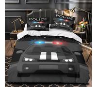 TEODLECDS police car 3D Pattern Duvet Cover 3pc Premium Microfibre Easy Care vector illustration Quilt Cover 2 Pillowcases Concealed Zipper Bedding Couples Families Double（200x200cm）