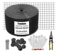Teodute 20CM*30M Solar Proofing Bird Mesh, Bird Guard for Solar Panels Equipped with 1 Pair of Gloves, 70 Round Pieces, 70 Inverted Hooks and 1 Straight Scissors to Stop Pigeons Nesting Under Roof