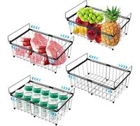 Teodute 4 Pack Chest Freezer Baskets, Stackable Chest Freezer Organiser - Expandable Fit 283 to 566L Deep Freezers with Handles for Chests Freezers to Sort Frozen Foods (Black)