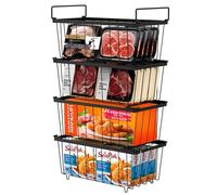 Teodute 4 Pack Chest Freezer Baskets, Stackable Freezer Organiser with Handles, for 198L Sort Frozen Foods (Black)