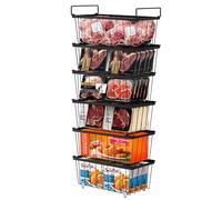 Teodute 6 Pack Chest Freezer Baskets, Stackable Organiser With Handles, Drawers for 198L Chest Freezer to Sort Frozen Foods (Black)