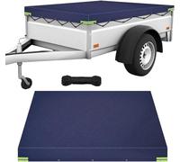 Teodute 8'x4' Trailer Cover, Waterproof Trailers Cover, 600D Oxford Fabric + PVC Heavy Duty Trailer Tarpaulin, with Reinforced Eyelets Reflective Fixed Strips for Rainproof UV Sun Shielding