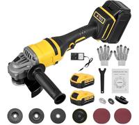 Teodute Angle Grinder, Cordless Angle Grinder 125mm with 2 Batteries, 1500W Brushless Motor, 3 Speed Control, Max 30000RPM, Small Angle Grinder for Metal Surface Cutting, Polishing, Grinding