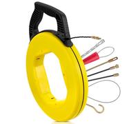 Teodute Fish Tape Fiberglass Fish Tape Cable Puller Kit 4.5mm 50m, 360° Rotating Roller Head, Fish Tape Wire Puller with 7 Guide Springs Optimized Housing and Handle, Electric Pull Wires Set
