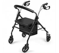 Teodute Rollator Walker with Seat and Brakes, 4-Wheel Lightweight Rollator Aluminium Folding Walking Aid, Ergonomic Soft Seat and Storage Bag Indoor and Outdoor Mobility Aid for Elderly & Disabled