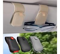 Teoenix Sunglass Holder for Car, 2 Pack Car Sunglass Holder Visor Clip Magnetic Leather Sun Glasses Eyeglass Hanger, Beige, Fit for Different Size Eyeglasses