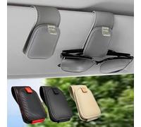 Teoenix Sunglass Holder for Car, 2 Pack Car Sunglass Holder Visor Clip Magnetic Leather Sun Glasses Eyeglass Hanger, Gray, Fit for Different Size Eyeglasses