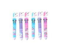 Teogneot 6 Pack Multicolor Retractable Ballpoint Pen, 10-in-1 Colored Cartoon Unicorn Ballpoint Pens