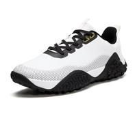 TEOHRW Mens Golf Shoes Extra Wide Fit Golf Waterproofs for Men Non Slip Outdoor Spikeless Golf Trainers White Black