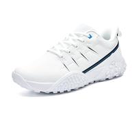 TEOHRW Men's Golf Shoes Extra Wide Fit Professional Spikeless Golf Shoes Comfortable Water Resistant Trainers Sneakers for Outdoor Casual White