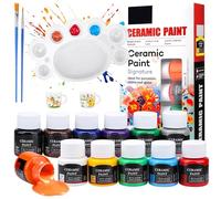 Teokantz Ceramic Paint Set, 12 x 25 ml Porcelain Paint Dishwasher Washable after Firing, Opaque Ceramic Paints for Pottery, DIY Mugs, Cups, Plates, Ceramics, with 1 Painting Palette & 2 Brushes